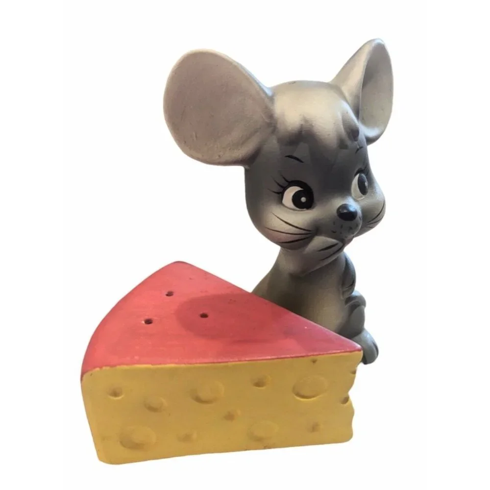 Vintage Anthropomorphic Mouse with Cheese Salt and Pepper Shakers 1970s